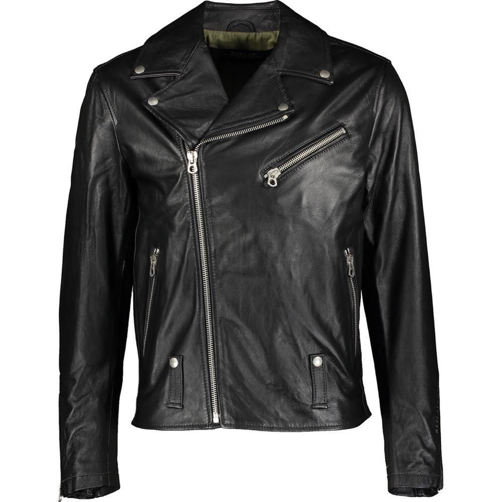 Replay leather bomber jacket hot sale