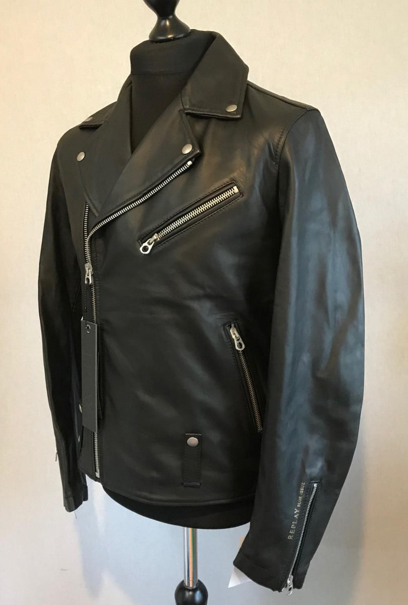 Replay Black Lamb Leather Biker Jacket Made in Italy – b29 Fashion