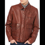 Diesel L-Luc Mens Brown Grained Lambskin Leather Jacket