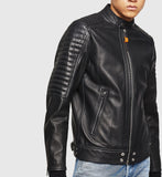 Diesel L-SHIRO Men's Black Sheepskin Panelled Leather Biker Jacket