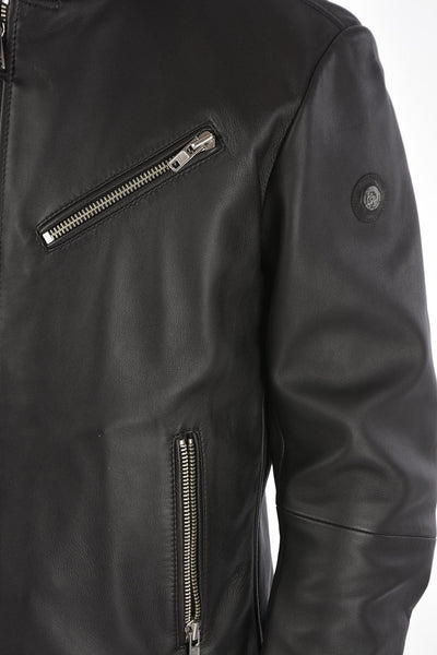 Diesel R-RAMYTON Mens Black Sheepskin Embossed Logo Leather Jacket