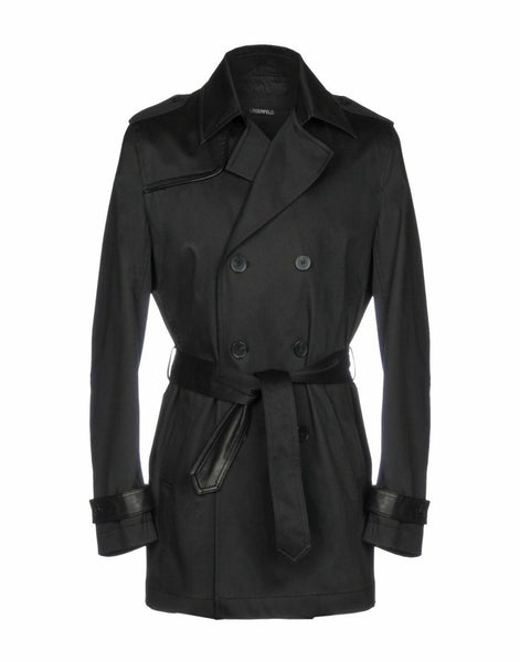 KARL LAGERFELD Black Cotton Stretch Trench Coat