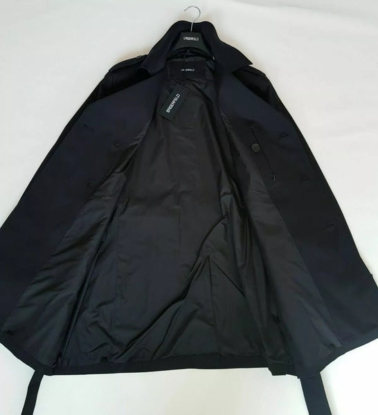 KARL LAGERFELD Black Cotton Stretch Trench Coat