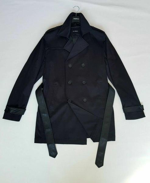 KARL LAGERFELD Black Cotton Stretch Trench Coat