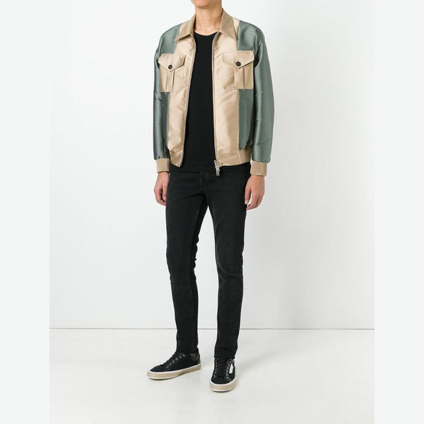 Dsquared2 Nude and Green Contrast Bomber Jacket Made in Italy