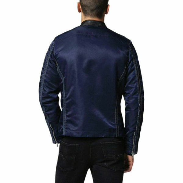 Diesel J-NEATS Men's Blue Biker Style Nylon Jacket