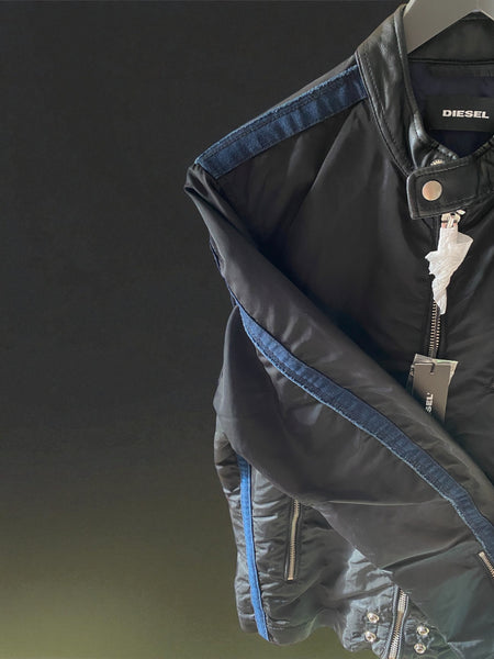 Diesel J-NEATS Men's Blue Biker Style Nylon Jacket