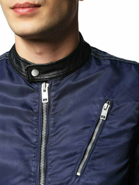 Diesel J-NEATS Men's Blue Biker Style Nylon Jacket