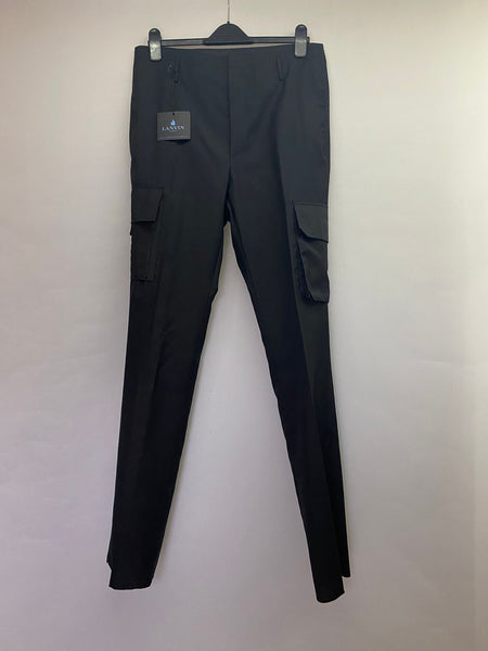 Lanvin Black High Waist Straight Trousers Side Pockets 100% Wool Made in Italy