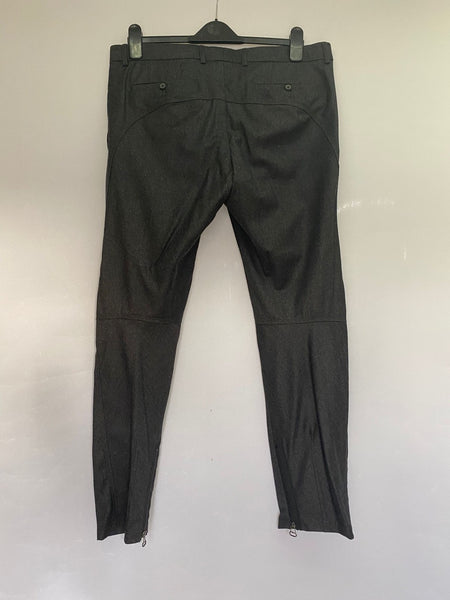 Lanvin Cashmere Blend Dark Grey Biker Pants Round Cut Hem Line With Stitch Detailing & Zip Cuff