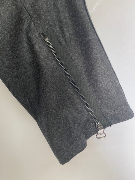 Lanvin Cashmere Blend Dark Grey Biker Pants Round Cut Hem Line With Stitch Detailing & Zip Cuff