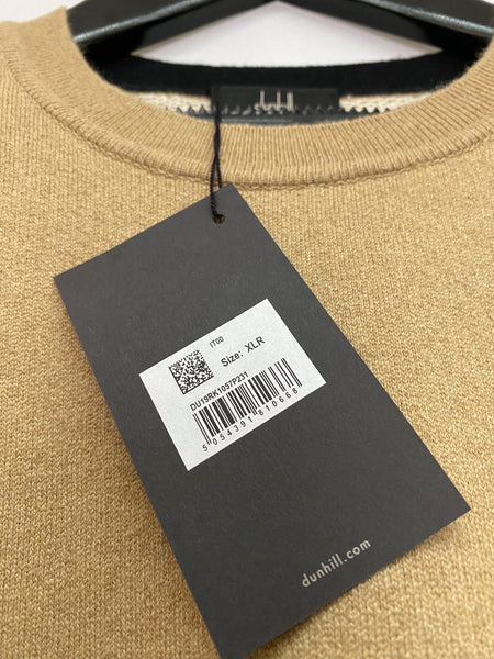 Dunhill Camel Tan Cashmere Cotton Crewneck Sweater Made in Italy
