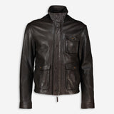 Emporio Armani Mens Dark Brown Lamb Leather Jacket