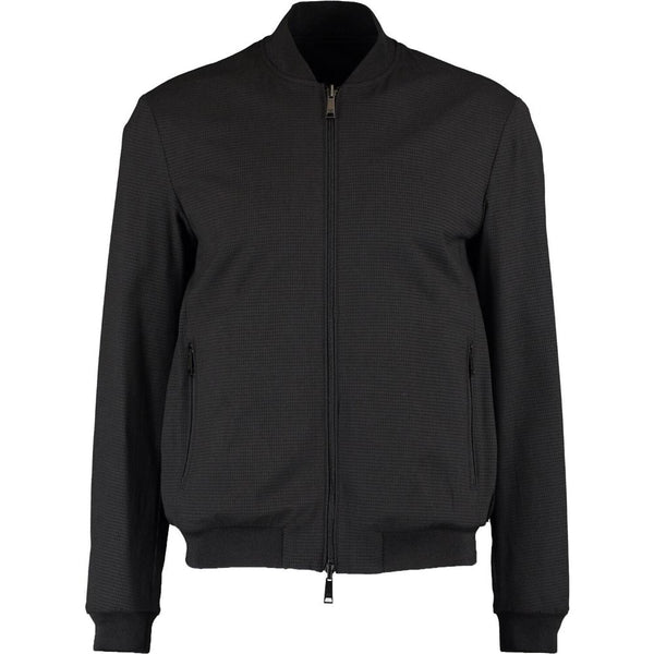 Emporio Armani Mens Reversible Black Checked/Black Wool Blend Jacket