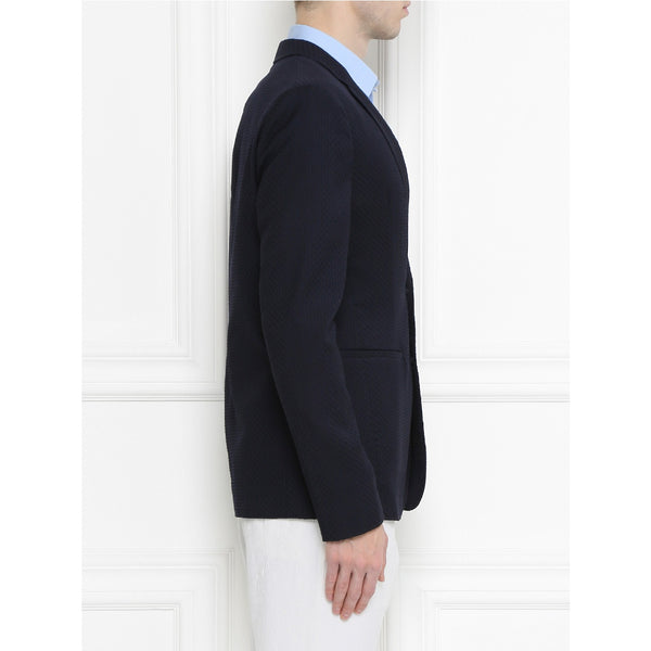 Emporio Armani Navy Blue Wool Jacquard Slim Blazer Made in Italy