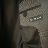 Balenciaga Black & White Checked Wool blend Oversized Blazer Made in Italy