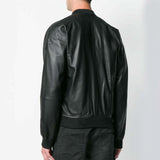 Diesel L-PINS Mens Black Sheepskin Embossed Logo Leather Jacket