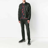 Diesel L-PINS Mens Black Sheepskin Embossed Logo Leather Jacket