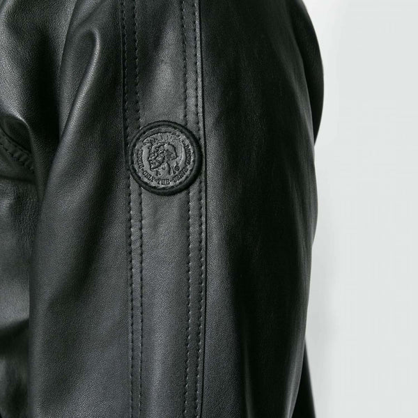 Diesel L-PINS Mens Black Sheepskin Embossed Logo Leather Jacket