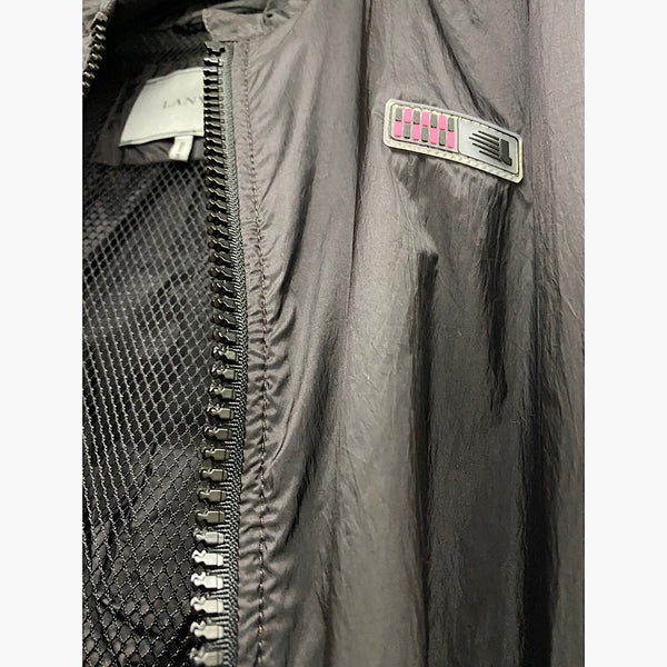 LANVIN Black Oversized Windbreaker Jacket with Hidden Hood