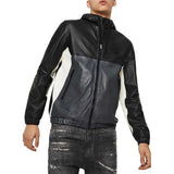 Diesel L Carr Black Grey & White Colour-Block Hooded Sheepskin Leather Jacket