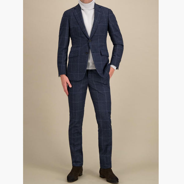 Hackett London Mayfair Navy Windowpane Suit – Fox Brothers Wool Flannel Two Piece Suit