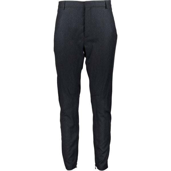 Lanvin Cashmere Blend Dark Grey Biker Pants Round Cut Hem Line With Stitch Detailing & Zip Cuff