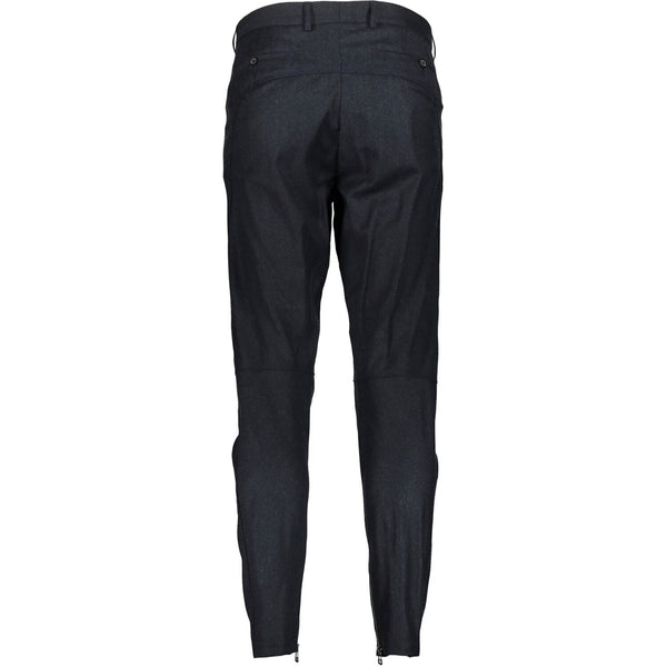 Lanvin Cashmere Blend Dark Grey Biker Pants Round Cut Hem Line With Stitch Detailing & Zip Cuff