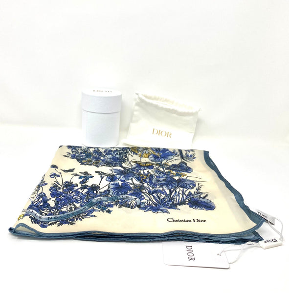 Christian Dior Beauty Blue Butterfly Square 100% Silk Scarf (VIP Gift) Made in Italy (19.7" Square)