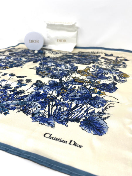 Christian Dior Beauty Blue Butterfly Square 100% Silk Scarf (VIP Gift) Made in Italy (19.7" Square)