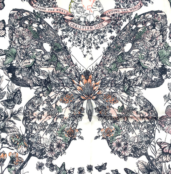 Christian Dior Beauty Pink Butterfly Square 100% Silk Scarf (VIP Gift) Made in Italy (19.7" Square)