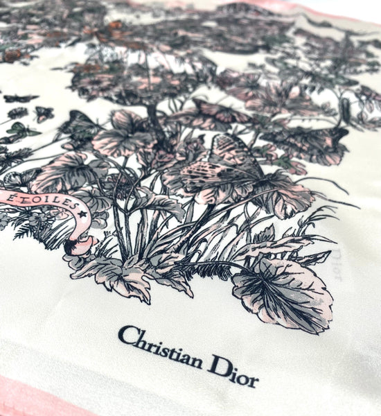 Christian Dior Beauty Pink Butterfly Square 100% Silk Scarf (VIP Gift) Made in Italy (19.7" Square)