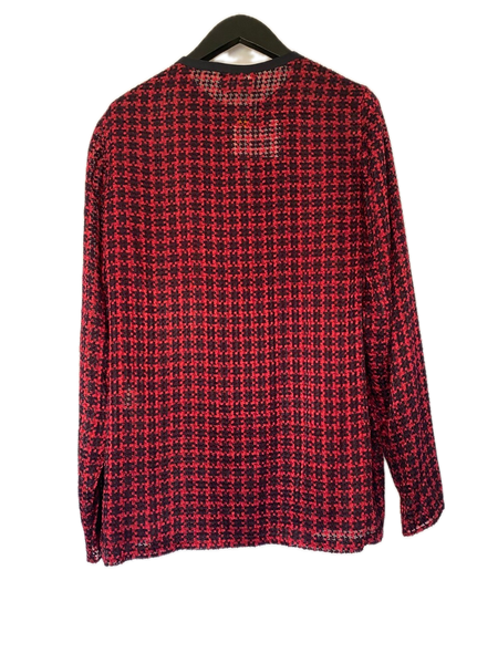 LANVIN Red & Black Houndstooth Print Silk Blend Blouse Made in Italy