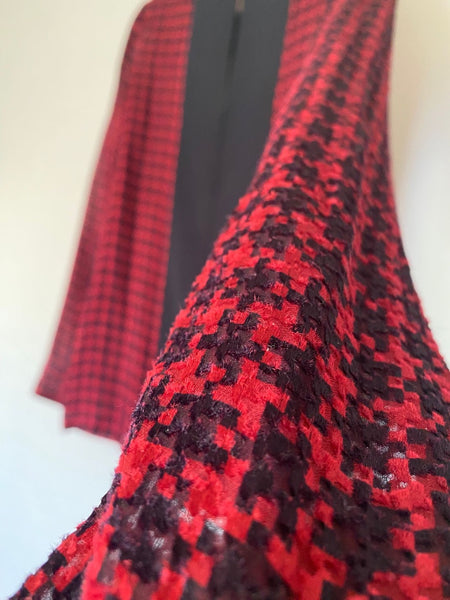 LANVIN Red & Black Houndstooth Print Silk Blend Blouse Made in Italy