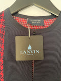 LANVIN Red & Black Houndstooth Print Silk Blend Blouse Made in Italy