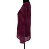 LANVIN Red & Black Houndstooth Print Silk Blend Blouse Made in Italy