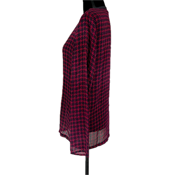 LANVIN Red & Black Houndstooth Print Silk Blend Blouse Made in Italy
