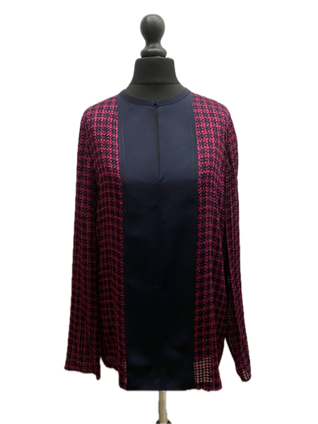 LANVIN Red & Black Houndstooth Print Silk Blend Blouse Made in Italy