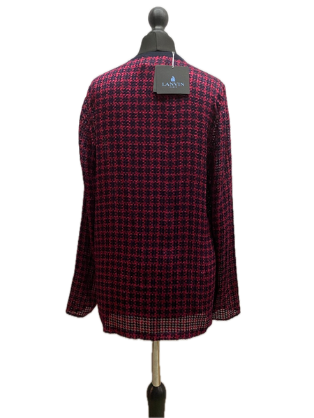 LANVIN Red & Black Houndstooth Print Silk Blend Blouse Made in Italy