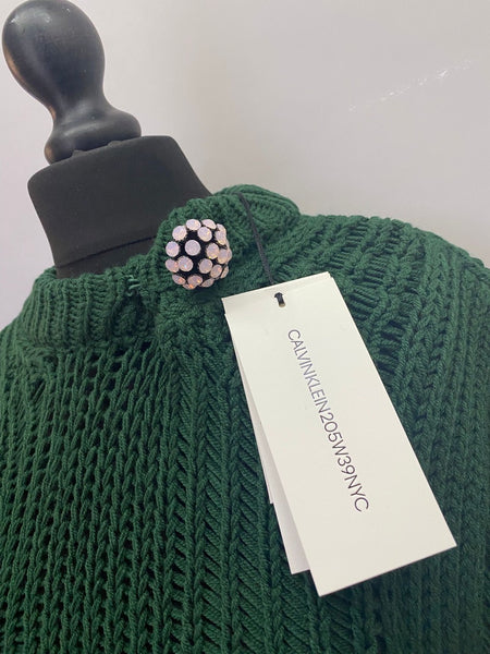 Calvin Klein 205w39nyc Green Fringed Sweater Made in Italy