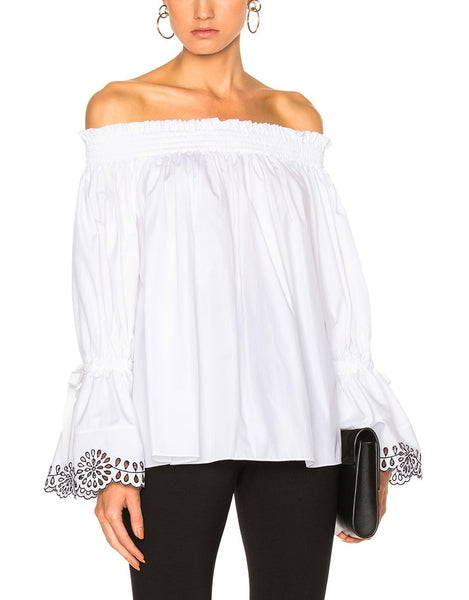 ALEXANDER MCQUEEN Off-the-shoulder Broderie Anglaise-trimmed Cotton Blouse