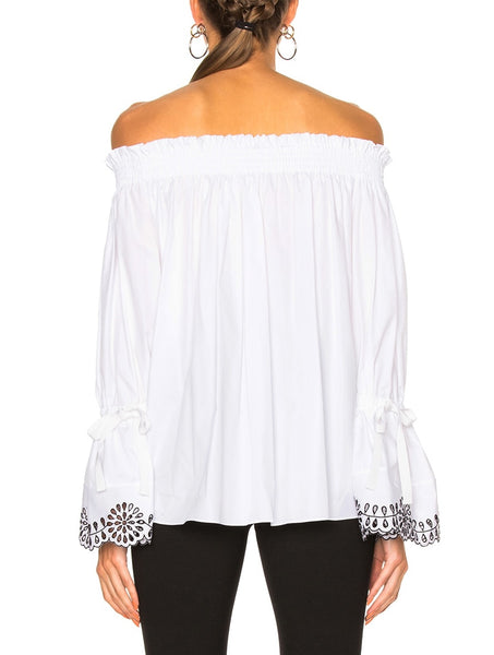 ALEXANDER MCQUEEN Off-the-shoulder Broderie Anglaise-trimmed Cotton Blouse