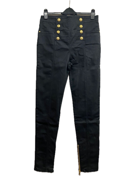 BALMAIN Women's Button-embellished High-rise Skinny Jeans In Black Made in Italy