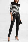 BALMAIN Women's Button-embellished High-rise Skinny Jeans In Black Made in Italy