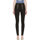 BALMAIN Women's Button-embellished High-rise Skinny Jeans In Black Made in Italy