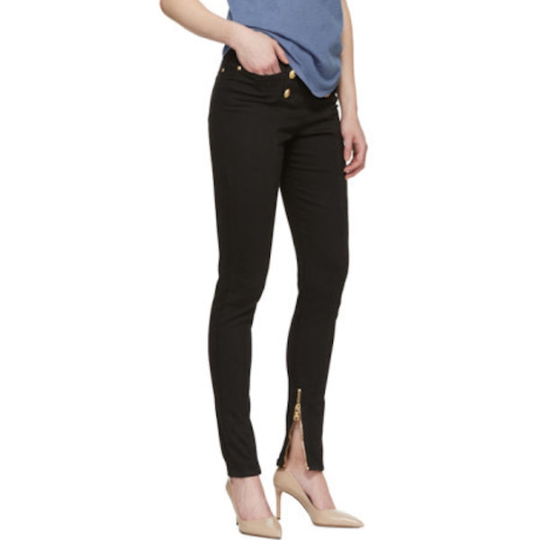 BALMAIN Women's Button-embellished High-rise Skinny Jeans In Black Made in Italy