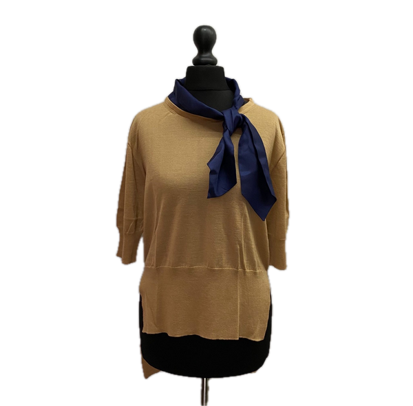 MARNI Women's Brown 100% Cashmere Fixed Tie Crew Neck Top Jumper