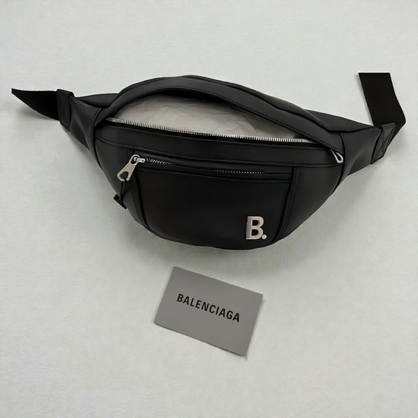 Balenciaga Plaque Belt Bag Bum Bag in Black Calfskin Made in Italy