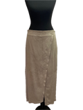 Brunello Cucinelli Taupe Suede leather Midi Wrap Skirt