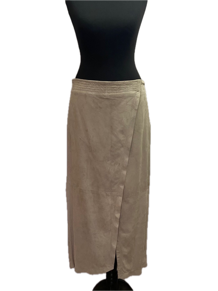 Brunello Cucinelli Taupe Suede leather Midi Wrap Skirt